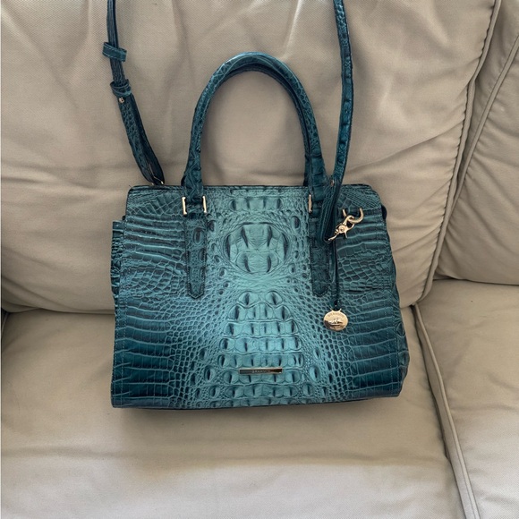 Brahmin Teal Crocodile Embossed Small Finley Carryall Bag - Picture 2 of 5